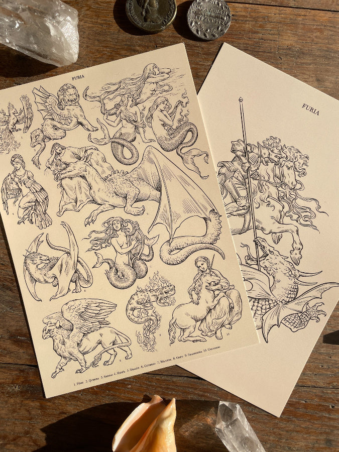 Pack Prints Medieval Mythological Beings and Dragon ©